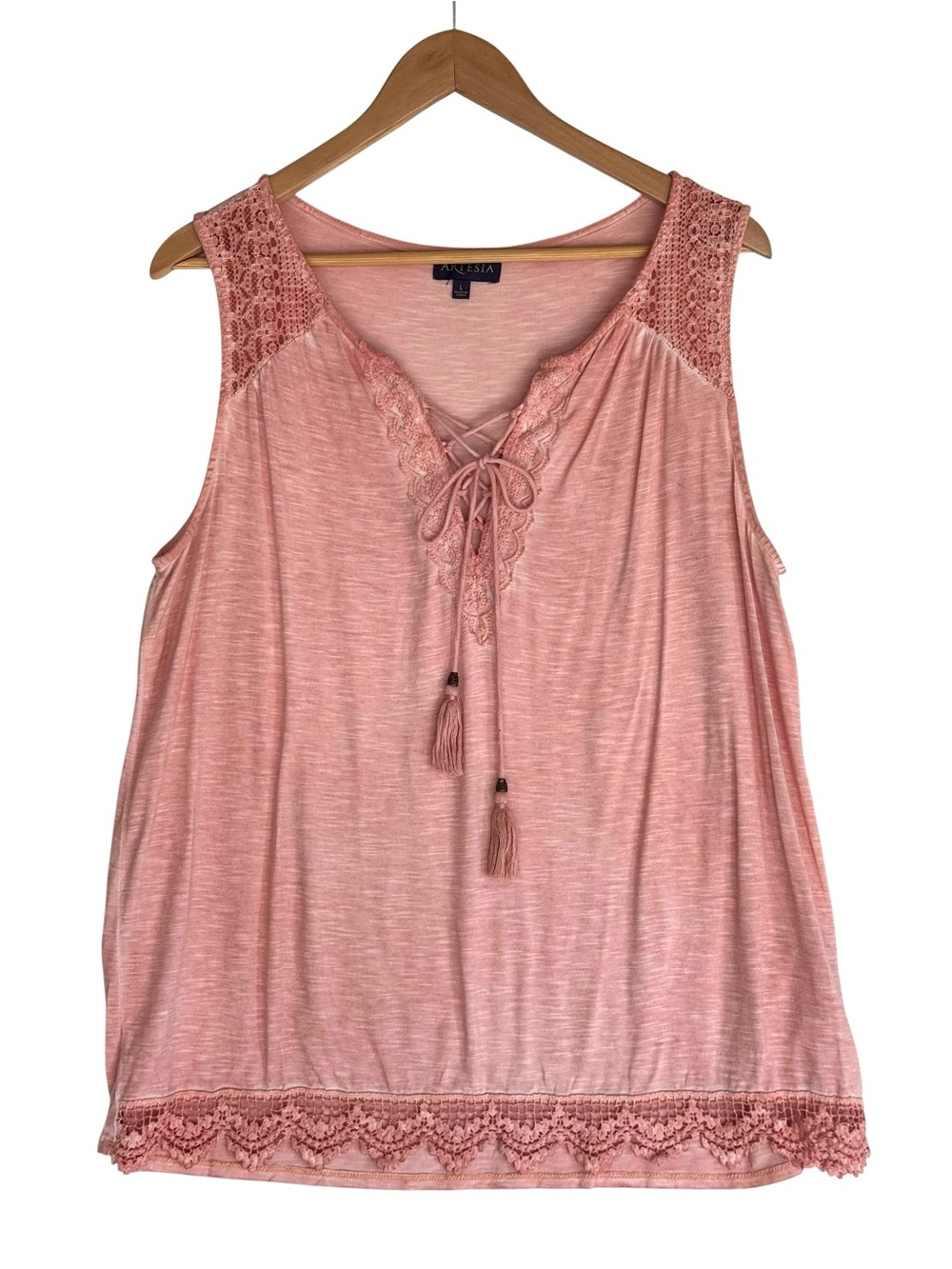 Artesia boho tunic sleeveless lace detail top coral LARGE